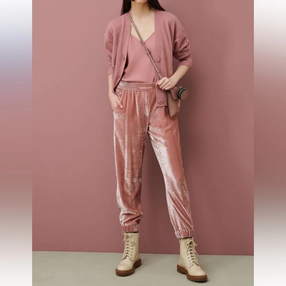 Marella Monochrome Antique Rose Gorpcore Velour Jogger Pants, Women’s size 2
